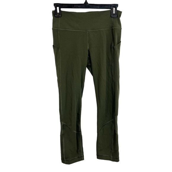 Lululemon Pace Rival Crop Leggings Green Mesh Pockets Workout - Size 4 - Picture 1 of 9
